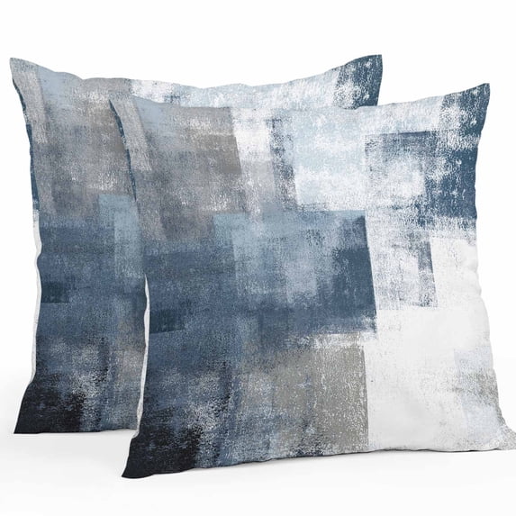 Outdoor Pillow Cover Ombre Blue White Oil Painting Set of 2 Waterproof Throw Pillowcases Abstract Art Decorative Patio Furniture Pillows for Couch Garden Indoor & Outdoor Use