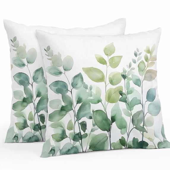 Outdoor Pillow Cover Ombre Green Leaf Set of 2 Waterproof Throw Pillowcases Watercolor Plant Decorative Patio Furniture Pillows for Couch Garden Indoor & Outdoor Use
