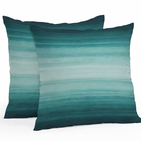 Outdoor Pillow Cover Ombre Green Stripes Set of 2 Waterproof Throw Pillowcases Watercolor Modern Art Decorative Patio Furniture Pillows for Couch Garden Indoor & Outdoor Use