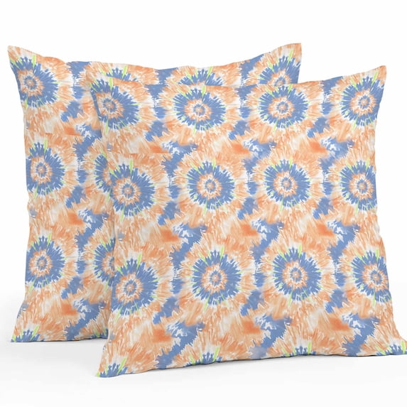 Outdoor Pillow Cover Orange Blue Tie Dye Set of 2 Waterproof Throw Pillowcases Boho Abstract Art Decorative Patio Furniture Pillows for Couch Garden Indoor & Outdoor Use