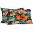 thumbnail image 1 of Outdoor Pillow Cover Orange Flowers Green Leaf Set of 2 Waterproof Throw Pillowcases Vintage Floral Decorative Patio Furniture Pillows for Couch Garden Indoor & Outdoor Use, 1 of 9
