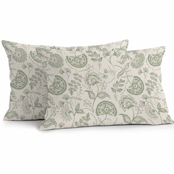 Outdoor Pillow Cover Pastoral Flowers Green Set of 2 Waterproof Throw Pillowcases Farmhouse Floral Decorative Patio Furniture Pillows for Couch Garden Indoor & Outdoor Use