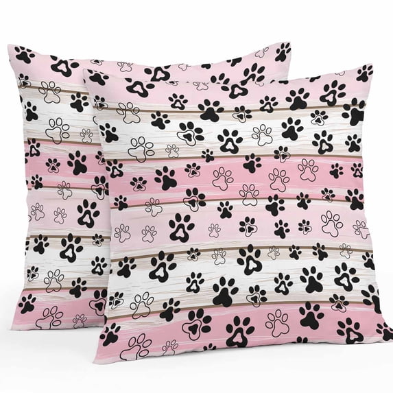 Outdoor Pillow Cover Paw Print Set of 2 Waterproof Throw Pillowcases Animal Pink Wood Grain Decorative Patio Furniture Pillows for Couch Garden Indoor & Outdoor Use