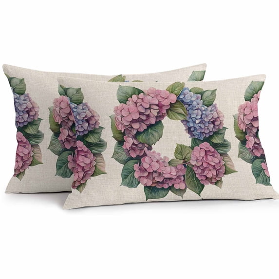 Outdoor Pillow Cover Pink Blue Wreath Set of 2 Waterproof Throw Pillowcases Linen Background Decorative Patio Furniture Pillows for Couch Garden Indoor & Outdoor Use