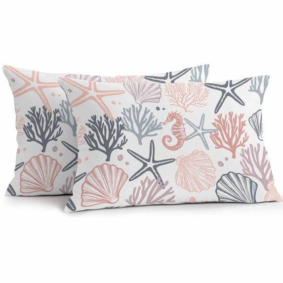 Outdoor Pillow Cover Pink Starfish Set of 2 Waterproof Throw Pillowcases Shell Coral Marine Life Decorative Patio Furniture Pillows for Couch Garden Indoor & Outdoor Use