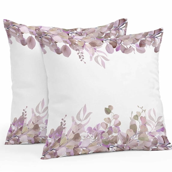 Outdoor Pillow Cover Purple Eucalyptus Leaf Set of 2 Waterproof Throw Pillowcases Watercolor Spring Plant Decorative Patio Furniture Pillows for Couch Garden Indoor & Outdoor Use