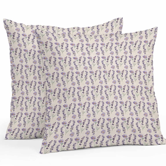 Outdoor Pillow Cover Purple Flowers Set of 2 Waterproof Throw Pillowcases Floral Field Decorative Patio Furniture Pillows for Couch Garden Indoor & Outdoor Use