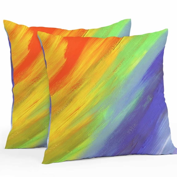 Outdoor Pillow Cover Rainbow Ombre Set of 2 Waterproof Throw Pillowcases Gradual Color Oil Painting Watercolor Decorative Patio Furniture Pillows for Couch Garden Indoor & Outdoor Use