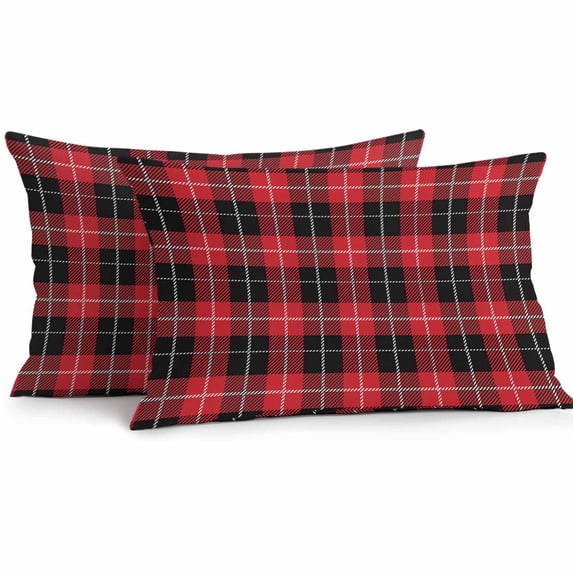 Outdoor Pillow Cover Red Black Check Plaid Set of 2 Waterproof Throw Pillowcases Buffalo Plaid Decorative Patio Furniture Pillows for Couch Garden Indoor & Outdoor Use