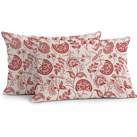 Outdoor Pillow Cover Red Pastoral Flowers Set of 2 Waterproof Throw Pillowcases Farmhouse Floral Decorative Patio Furniture Pillows for Couch Garden Indoor & Outdoor Use
