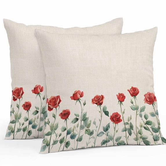 Outdoor Pillow Cover Red Rose Set of 2 Waterproof Throw Pillowcases Linen Background Decorative Patio Furniture Pillows for Couch Garden Indoor & Outdoor Use
