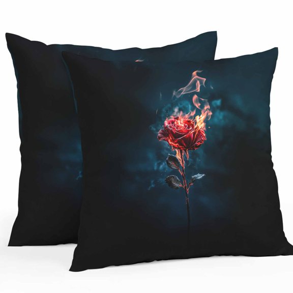 Outdoor Pillow Cover Rose Flower Set of 2 Waterproof Throw Pillowcases Flower on Fire Decorative Patio Furniture Pillows for Couch Garden Indoor & Outdoor Use