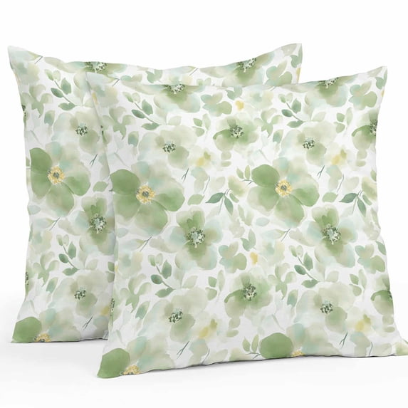 Outdoor Pillow Cover Sage Green Flowers Set of 2 Waterproof Throw Pillowcases Watercolor Floral Leaf Decorative Patio Furniture Pillows for Couch Garden Indoor & Outdoor Use