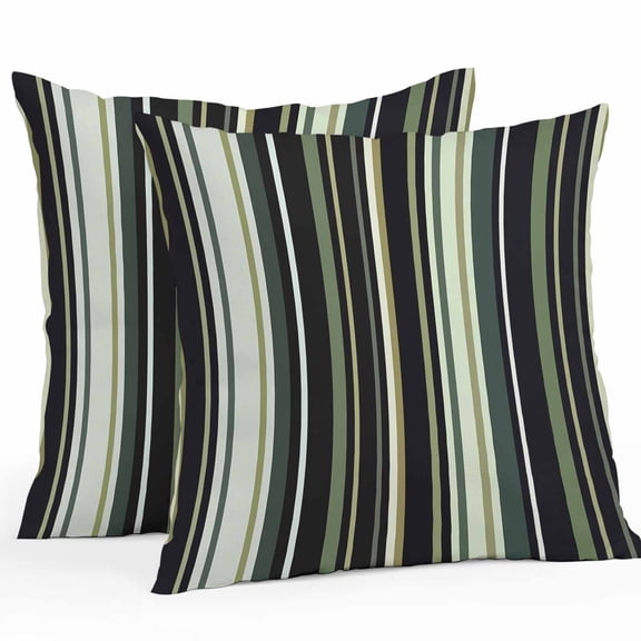 Outdoor Pillow Cover Simple Stripe Set of 2 Waterproof Throw Pillowcases Black And Green Geometric Pattern Decorative Patio Furniture Pillows for Couch Garden Indoor & Outdoor Use