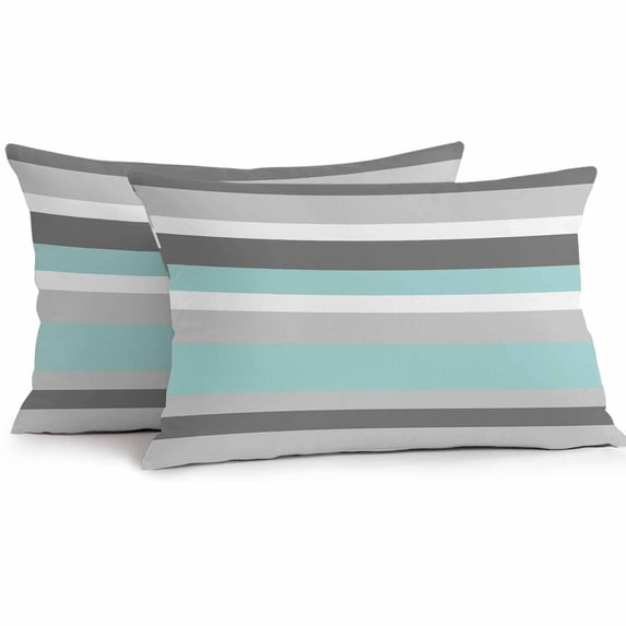 Outdoor Pillow Cover Simple Stripe Set of 2 Waterproof Throw Pillowcases Green And Grey Geometric Pattern Decorative Patio Furniture Pillows for Couch Garden Indoor & Outdoor Use