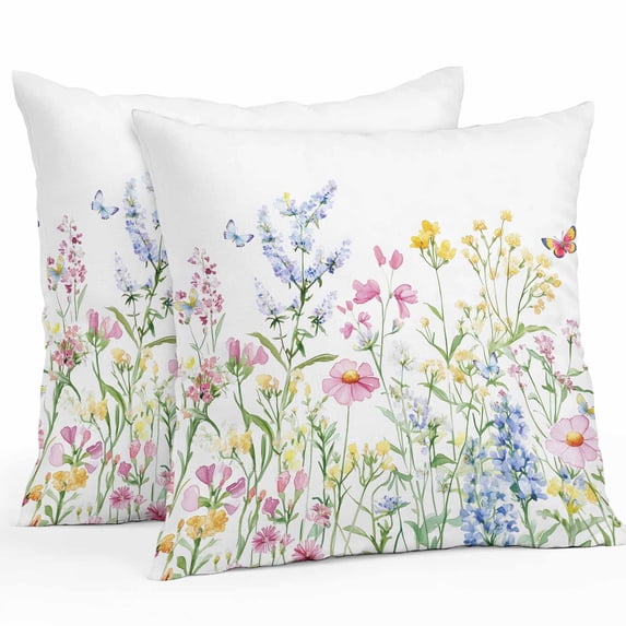 Outdoor Pillow Cover Spring Floral Set of 2 Waterproof Throw Pillowcases Flower Butterfly Colorful Decorative Patio Furniture Pillows for Couch Garden Indoor & Outdoor Use