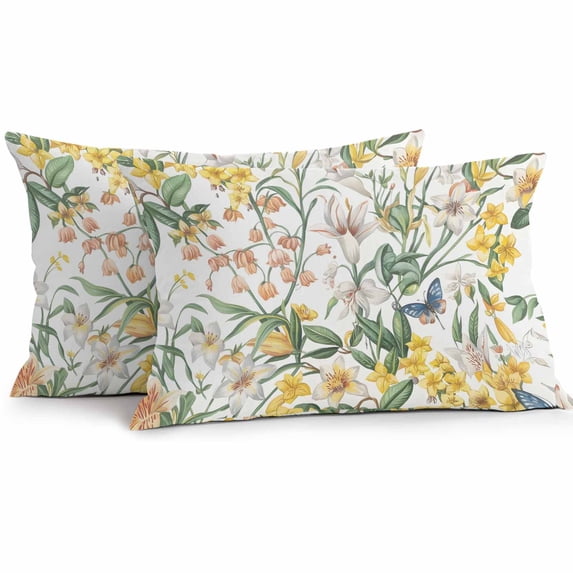 Outdoor Pillow Cover Spring Flowers Leaves Set of 2 Waterproof Throw Pillowcases Vintage Floral Plant Decorative Patio Furniture Pillows for Couch Garden Indoor & Outdoor Use