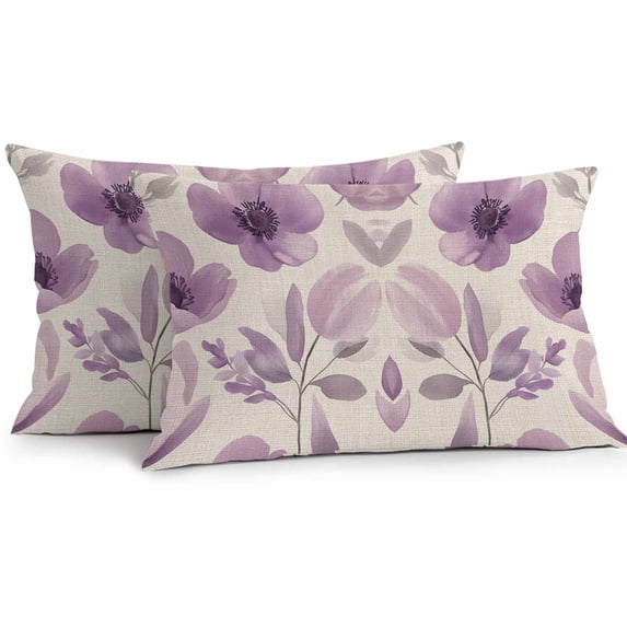 Outdoor Pillow Cover Spring Flowers Set of 2 Waterproof Throw Pillowcases Pink Purple Pastoral Decorative Patio Furniture Pillows for Couch Garden Indoor & Outdoor Use