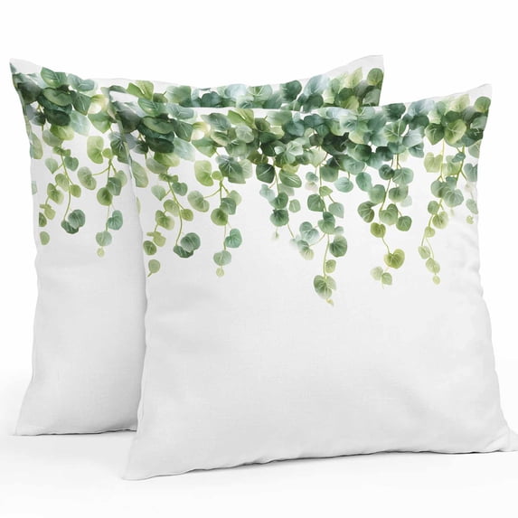 Outdoor Pillow Cover Spring Plants Set of 2 Waterproof Throw Pillowcases Green Leaves Decorative Patio Furniture Pillows for Couch Garden Indoor & Outdoor Use