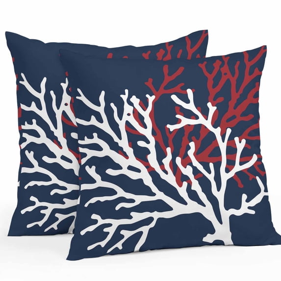 Outdoor Pillow Cover Summer Beach Coastal Set of 2 Waterproof Throw Pillowcases Sea Coral Decorative Patio Furniture Pillows for Couch Garden Indoor & Outdoor Use