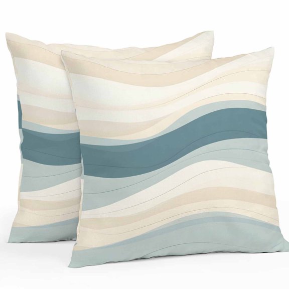 Outdoor Pillow Cover Teal Beige Stripes Set of 2 Waterproof Throw Pillowcases Lines Striped Decorative Patio Furniture Pillows for Couch Garden Indoor & Outdoor Use