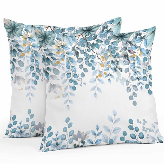 Outdoor Pillow Cover Teal Blue Eucalyptus Leaves Set of 2 Waterproof Throw Pillowcases Berry Branch Plant Nature Decorative Patio Furniture Pillows for Couch Garden Indoor & Outdoor Use