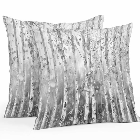 Outdoor Pillow Cover Tree Oil Painting Set of 2 Waterproof Throw Pillowcases Foreat Leave Grey Decorative Patio Furniture Pillows for Couch Garden Indoor & Outdoor Use