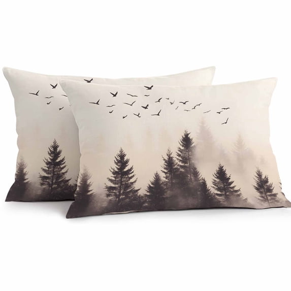 Outdoor Pillow Cover Trees Forest Birds Set of 2 Waterproof Throw Pillowcases Vintage Landscape Decorative Patio Furniture Pillows for Couch Garden Indoor & Outdoor Use