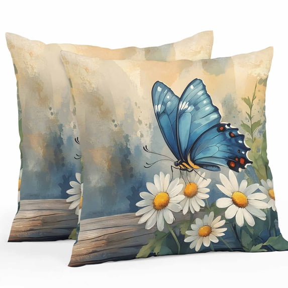 Outdoor Pillow Cover Watercolor Butterfly Flower Set of 2 Waterproof Throw Pillowcases Retro Style Decorative Patio Furniture Pillows for Couch Garden Indoor & Outdoor Use