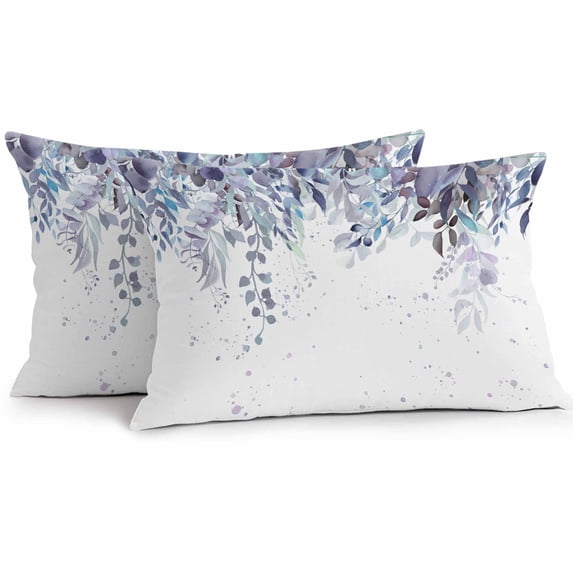 Outdoor Pillow Cover Watercolor Eucalyptus Leaf Set of 2 Waterproof Throw Pillowcases Purple Spring Plant Decorative Patio Furniture Pillows for Couch Garden Indoor & Outdoor Use