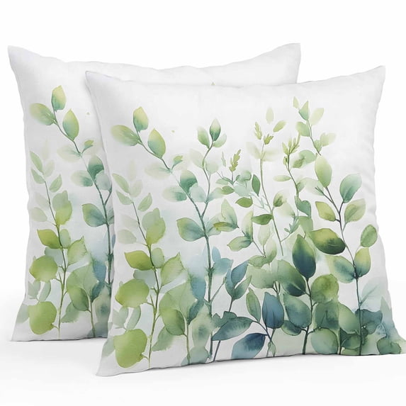 Outdoor Pillow Cover Watercolor Eucalyptus Leaves Set of 2 Waterproof Throw Pillowcases Ombre Green Decorative Patio Furniture Pillows for Couch Garden Indoor & Outdoor Use
