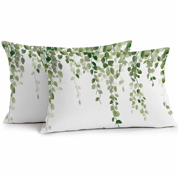 Outdoor Pillow Cover Watercolor Green Leaf Set of 2 Waterproof Throw Pillowcases Eucalyptus Leaves Decorative Patio Furniture Pillows for Couch Garden Indoor & Outdoor Use