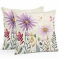 thumbnail image 1 of Outdoor Pillow Cover Watercolor Purple Flowers Set of 2 Waterproof Throw Pillowcases Daisy Leaf Plant Retro Decorative Patio Furniture Pillows for Couch Garden Indoor & Outdoor Use, 1 of 9