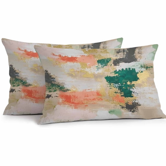 Outdoor Pillow Cover Watercolors Green Yellow Pink Set of 2 Waterproof Throw Pillowcases Abstract Decorative Patio Furniture Pillows for Couch Garden Indoor & Outdoor Use