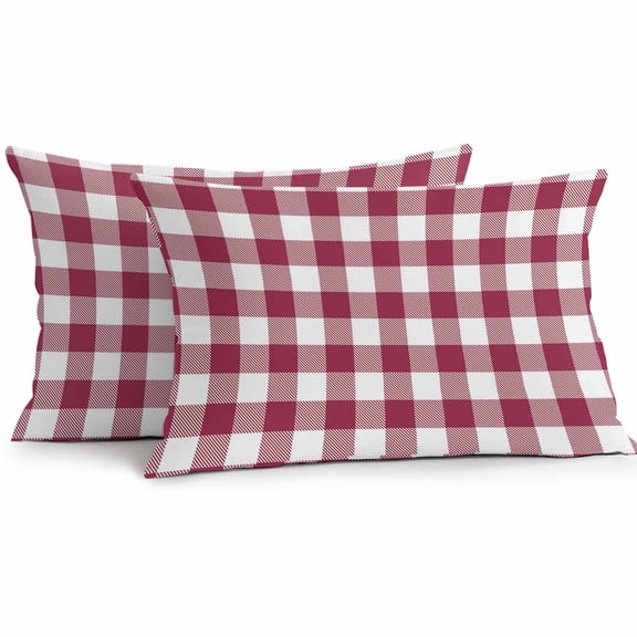 Outdoor Pillow Cover Wine Red Buffalo Check Plaid Set of 2 Waterproof Throw Pillowcases Farmhouse Style Decorative Patio Furniture Pillows for Couch Garden Indoor & Outdoor Use