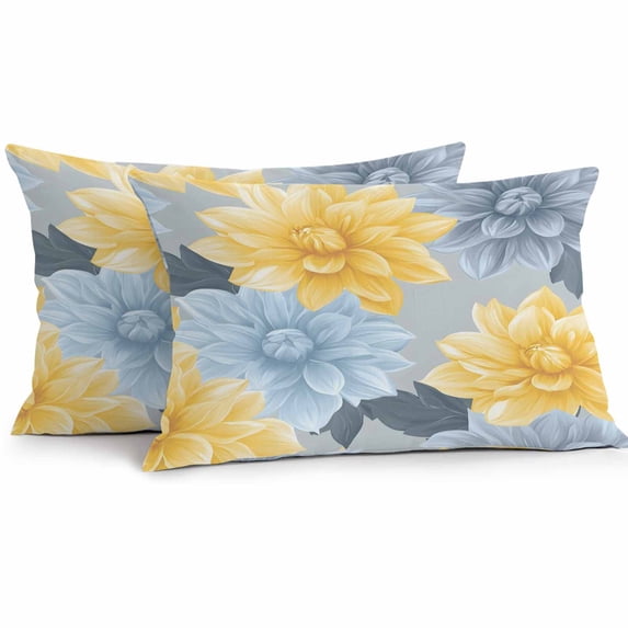 Outdoor Pillow Cover Yellow Blue Flowers Set of 2 Waterproof Throw Pillowcases Floral Leaf Decorative Patio Furniture Pillows for Couch Garden Indoor & Outdoor Use