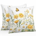 thumbnail image 1 of Outdoor Pillow Cover Yellow White Daisy Set of 2 Waterproof Throw Pillowcases Floral Butterfly Leaves Decorative Patio Furniture Pillows for Couch Garden Indoor & Outdoor Use, 1 of 9