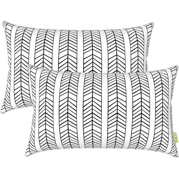 Outdoor Pillow Covers 12\u201d x 20\u201d Patio Lumbar Pillwo Cases Decorative Throw Pillowcase Shell for Couch Garden Furniture Use, Herringbone Black White, 2 Pack