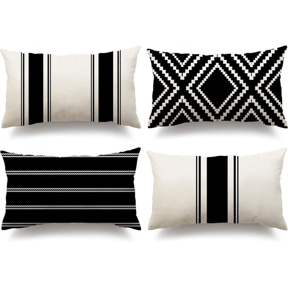 Outdoor Pillow Covers 12x20 Inch Set of 4 Waterproof Modern Geometry Throw Pillows Outdoor Summer Waterproof Decor for Patio Funiture Garden Polyester Cushion Covers 013A12