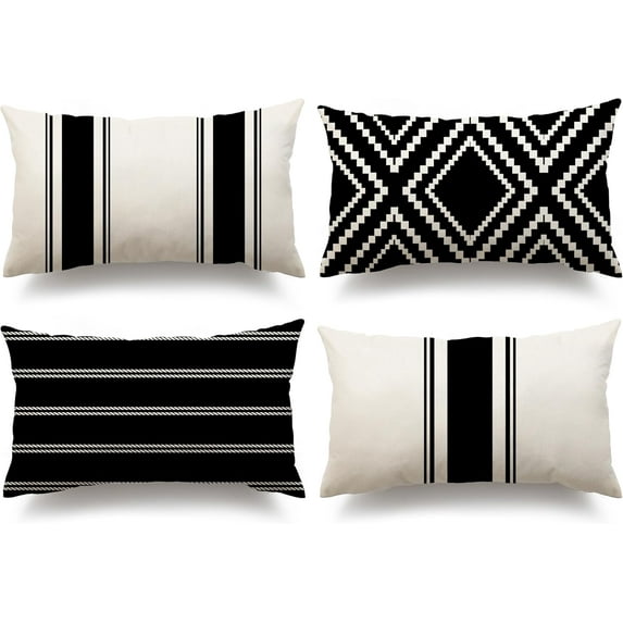 Outdoor Pillow Covers 12x20 Inch Set of 4 Waterproof Modern Geometry Throw Pillows Outdoor Summer Waterproof Decor for Patio Funiture Garden Polyester Cushion Covers 013A12
