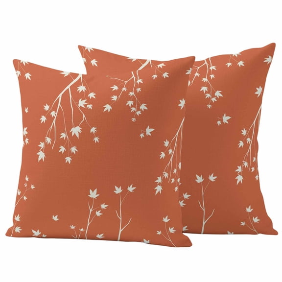 Outdoor Pillow Covers 16 x 16 Inches, Fall Botanical Waterproof Throw Pillow Cover Set of 2, Orange Autumn Maple Leaf Farmhouse Decorative Square Cushion Covers for Patio/Tent/Couch/Garden