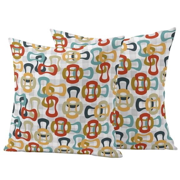 Outdoor Pillow Covers 16 x 16 Inches, Middle Century Waterproof Throw Pillow Cover Set of 2, Abstract Geometric Colorful Rings Vintage Decorative Square Cushion Covers for Patio/Tent/Couch/Garden