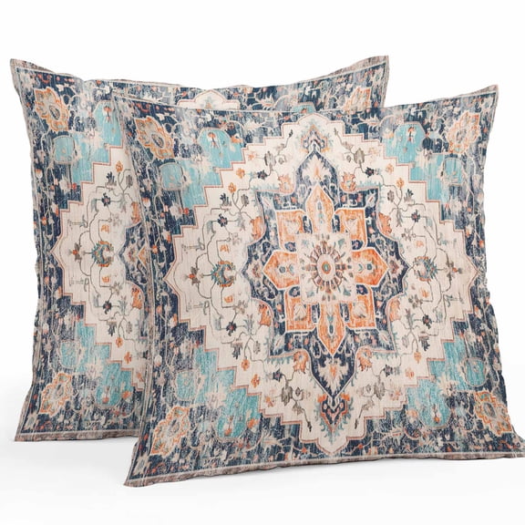 Outdoor Pillow Covers 16 x 16 Inches, Rustic Geometric, Waterproof Throw Pillow Cover Set of 2, Farmhouse Shabby Chic Ethnic Tribal Decorative Square Cushion Covers for Patio/Tent/Couch/Garden
