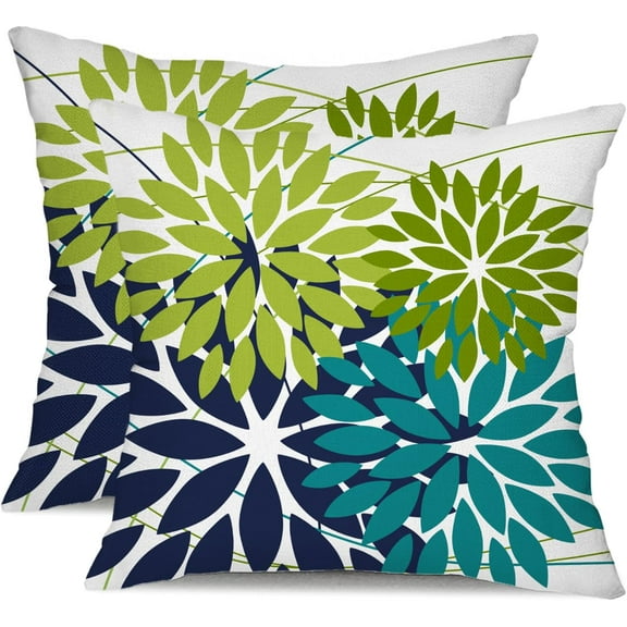 Outdoor Pillow Covers 16x16 Inch Set of 2 Dark and Light Green Flower Decorative Waterproof Summer Outdoor Pillow Covers Spring for Patio Funiture Garden Couch 168K16