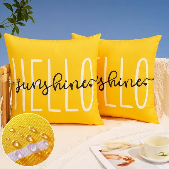 Outdoor Pillow Covers 16x16 Inch Set of 2 Hello Sunshine Decor Yellow Waterproof Throw Pillow Covers Summer Outdoor Waterproof Pillow Covers Decor for Patio Funiture Garden Sofa Couch 020B16