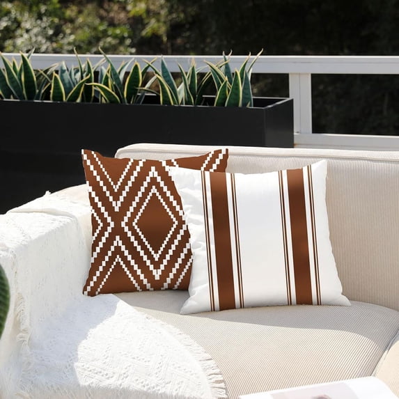 Outdoor Pillow Covers 16x16 Inch Set of 4 Rust Waterproof Modern Geometry Throw Pillows Outdoor Summer Waterproof Decor for Patio Funiture Garden Polyester Cushion Covers 013M16