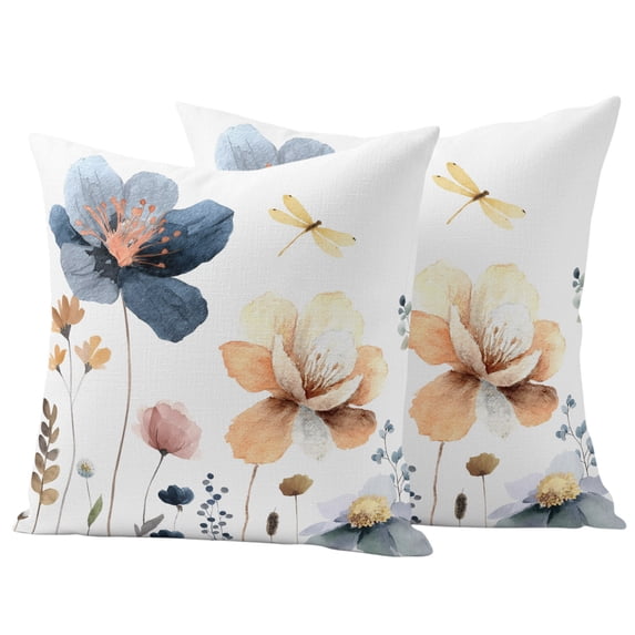 Outdoor Pillow Covers 16x16 Set of 2, Blue Yellow Flowers Waterproof Patio Throw Pillow Covers for Couch Sofa Chair, Spring Summer Garden Wildflowers Decorative Pillowcases for Throw Pillows