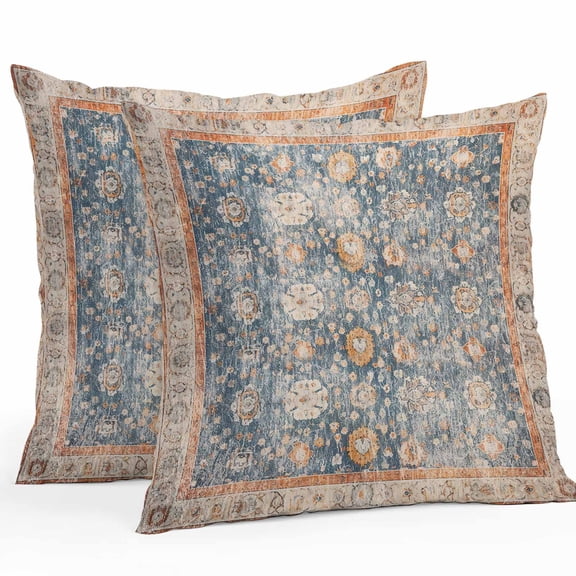 Outdoor Pillow Covers 18 x 18 Inches, Country Rustic Art, Waterproof Throw Pillow Cover Set of 2, Gradual Brown Abstract Geometric Flower Decorative Square Cushion Covers for Patio/Tent/Couch/Garden