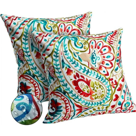 Outdoor Pillow Covers 18x18 Inch Set of 2 Colorful Paisley Decor Throw Pillow Covers Outdoor Autumn Waterproof Pillow Covers Decor for Patio Funiture Garden Sofa Couch 7C