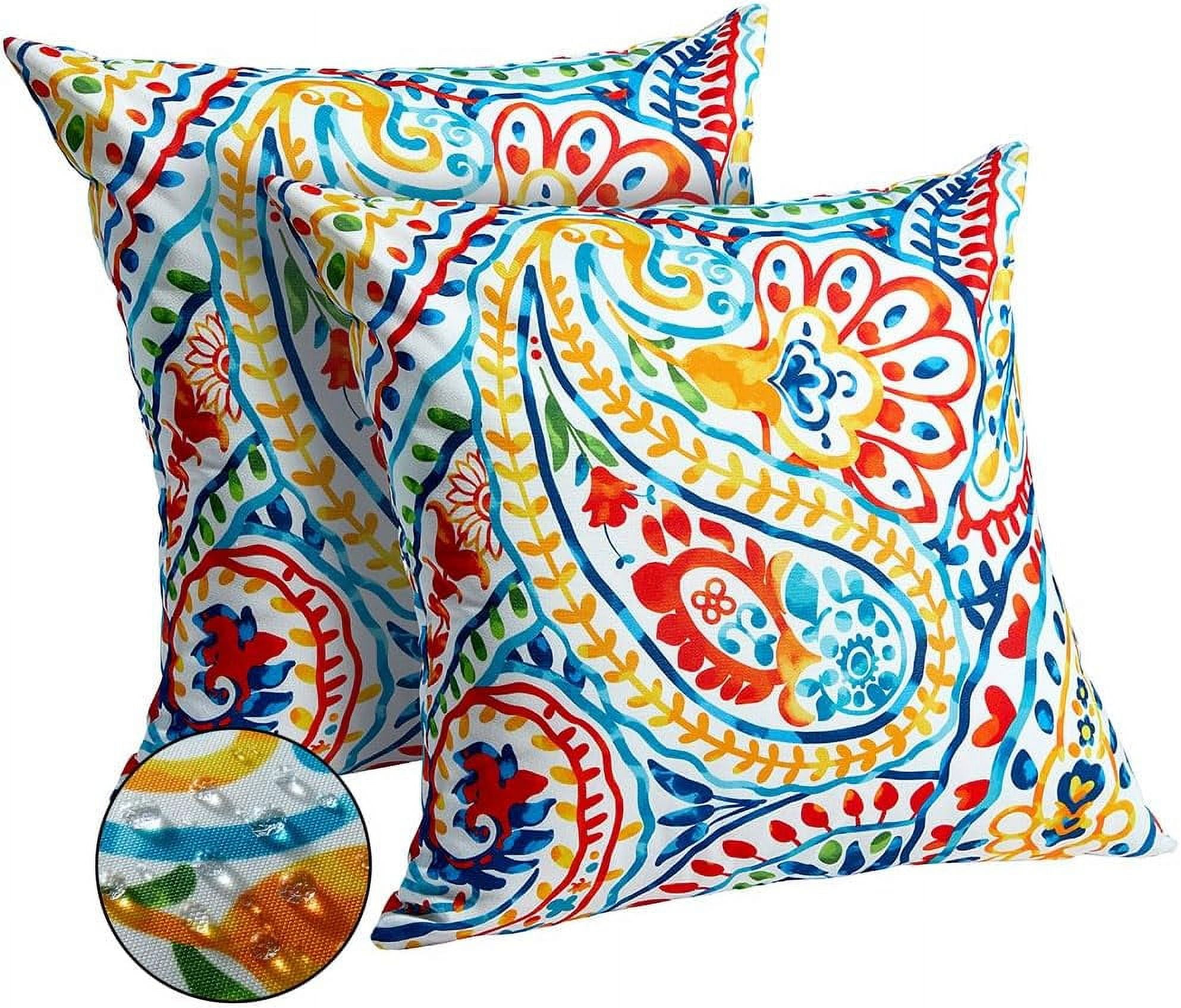 Outdoor Pillow Covers 18x18 Inch Set of 2 Colorful Paisley Decor ...